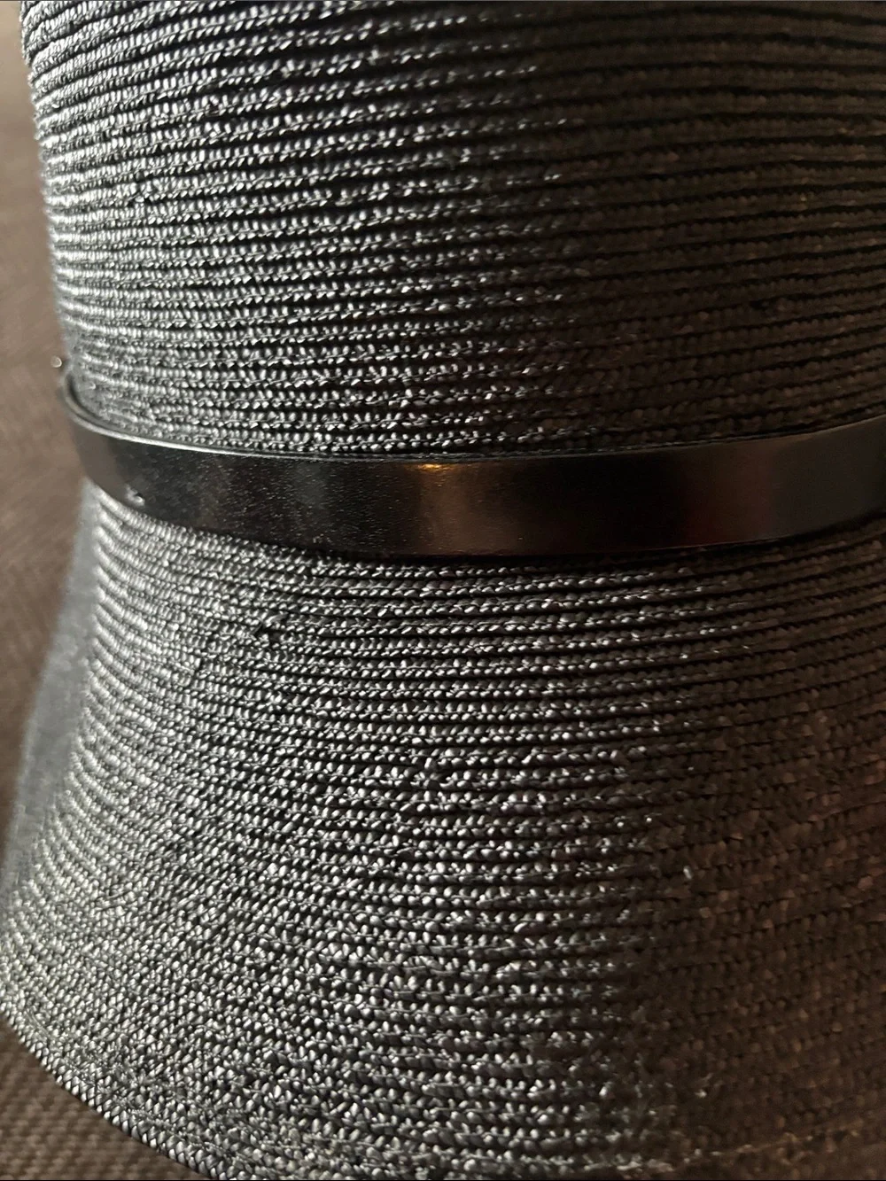 Burberry Black Raffia Bucket Hat with leather Trim sz medium